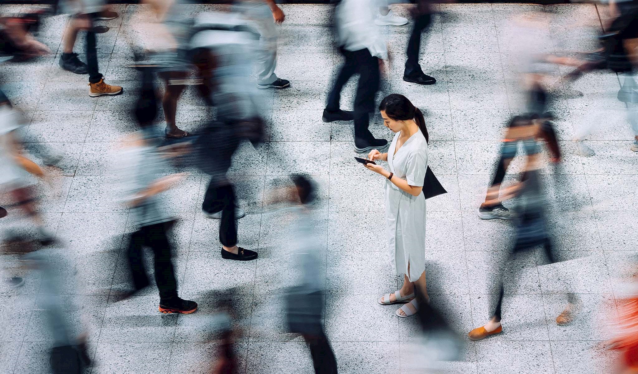 People in a crowded plaza