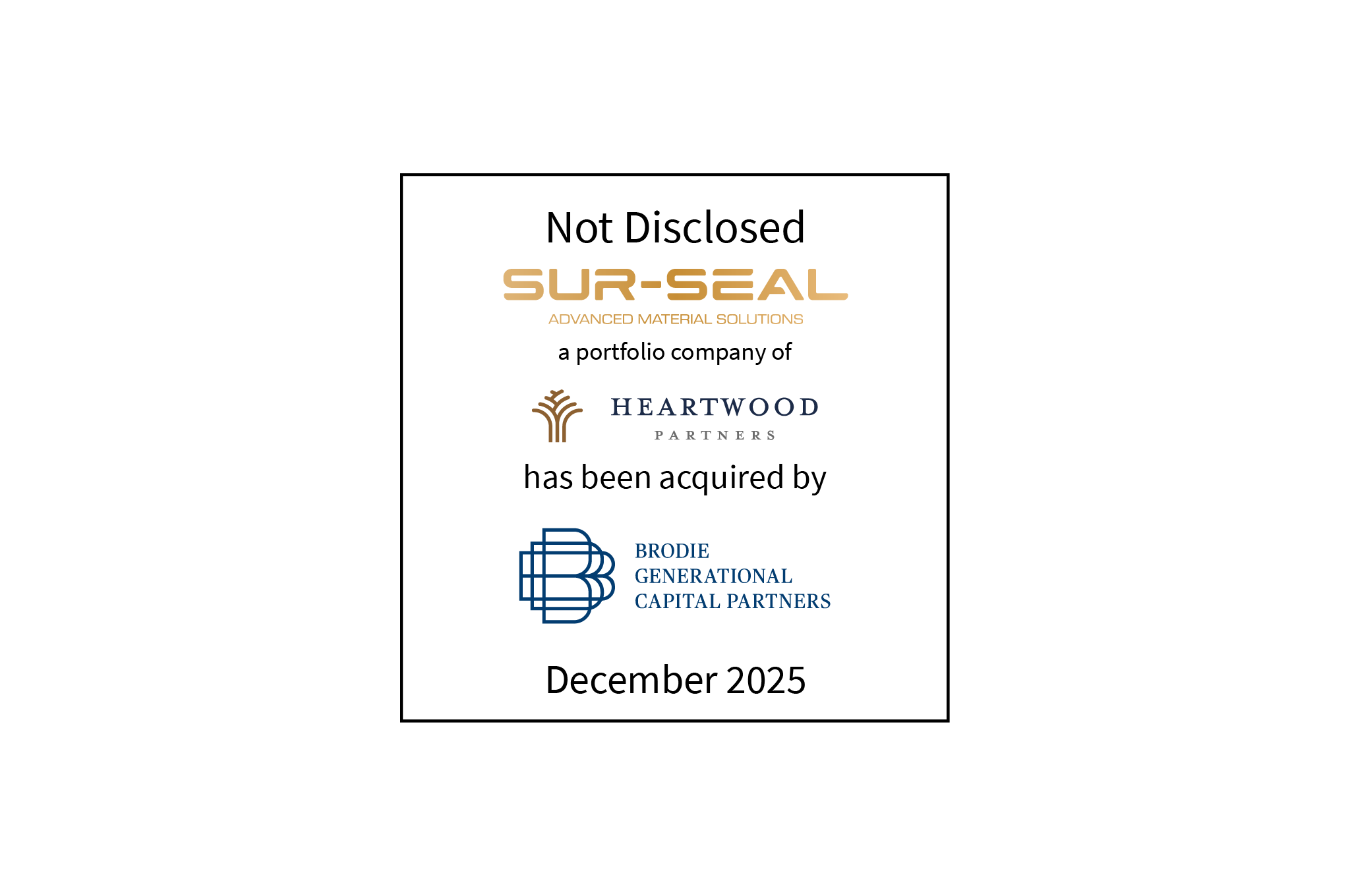 Not Disclosed | Sur-Seal (logo), a portfolio company of Heartwood Partners (logo), has been acquired by Brodie Generational Capital Partners (logo) | December 2025